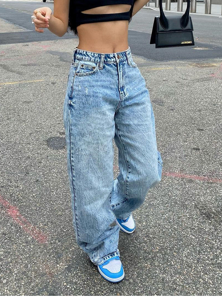 Jean taille haute à jambes larges